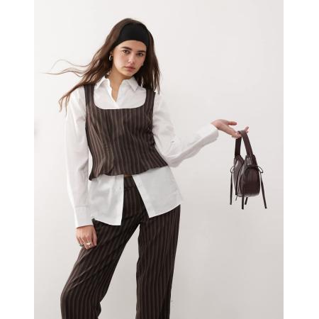 COLLUSION Elegante korsettop met krijtstreep in bruin