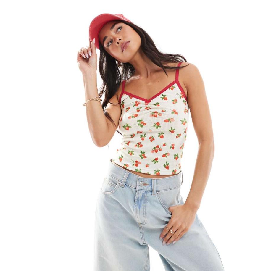 Daisy Street Cropped camitop met rode bloemenprint-Rood Rood