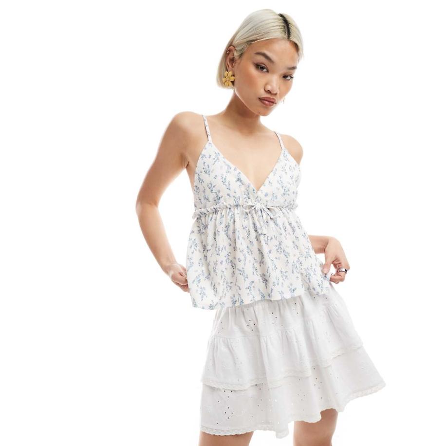 Miss Selfridge Cami-top met gestrikt detail en peplum in fijne bloemenprint-Veelkleurig Multicolor