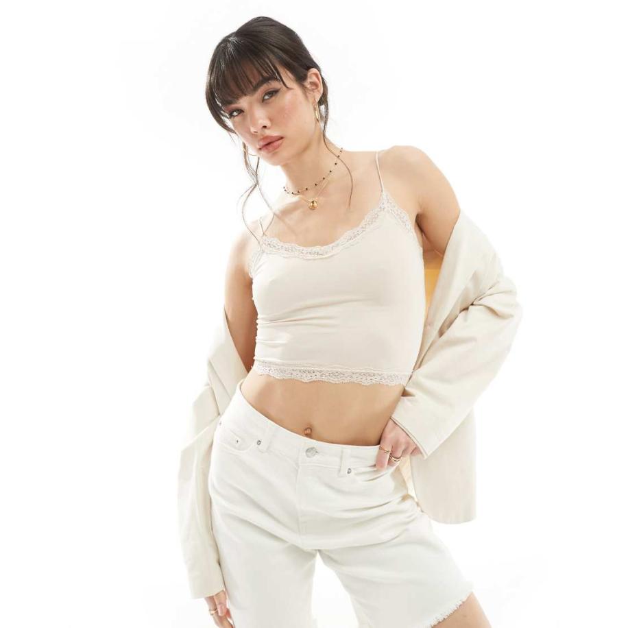 ONLY Naadloze camitop met kanten detail in beige-Neutraal Multicolor