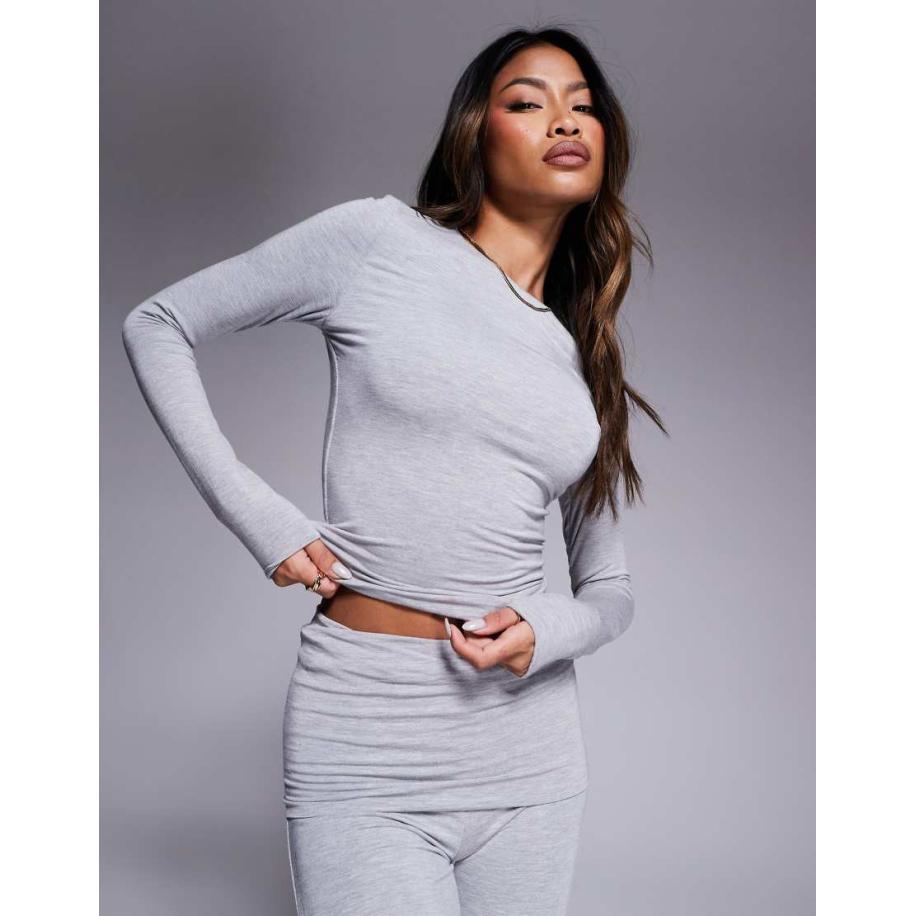 Wanderdoll Emma Top van premium jersey met ronde hals en lange mouwen in gemêleerd grijs, deel van co-ord set Grijs