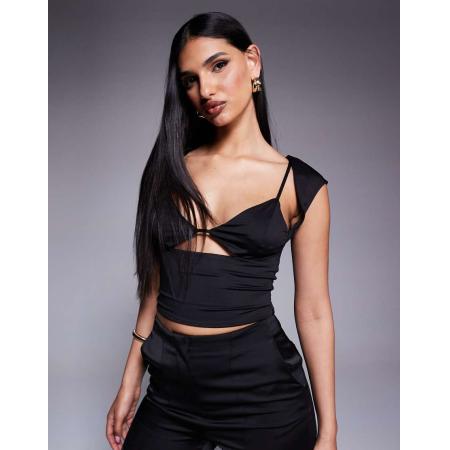 Princess Polly Crop top van gladde stof met bralette en uitsnijdingen in zwart