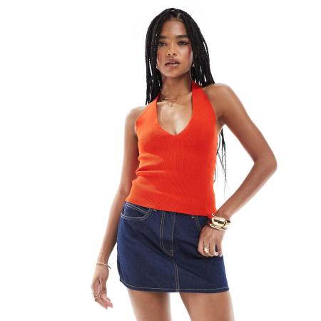 Pimkie Fijngebreide top met halternek en V-hals in rood