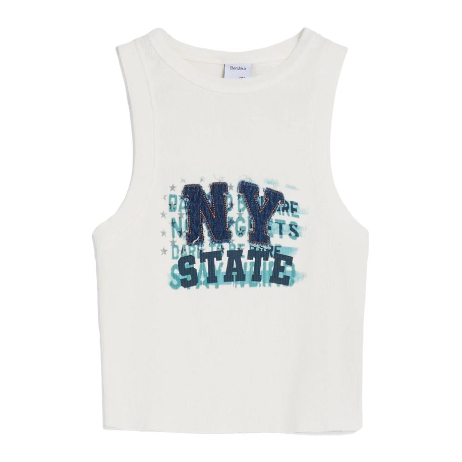 Bershka Bershka Top blauw denim / donkerblauw / goud / wit -