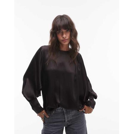 & Other Stories Blouse met drapering en volumineuze mouwen in donkerbruin