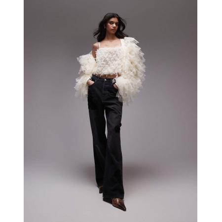 Topshop Cami met gedrapeerde halslijn en bandjes in crème-Wit