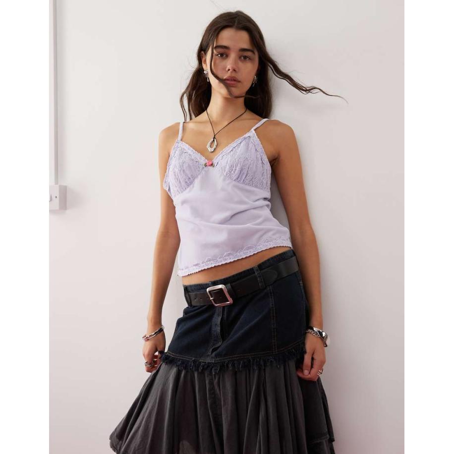 Reclaimed Vintage Fluwelen camitop in lingeriestijl in lila-Veelkleurig Multicolor