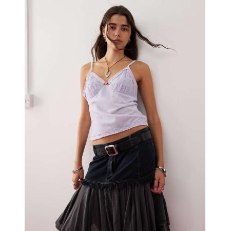 Reclaimed Vintage Fluwelen camitop in lingeriestijl in lila-Veelkleurig