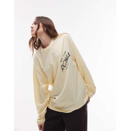 Topshop Skatertop met lange mouwen en grafische Roma-print in geel