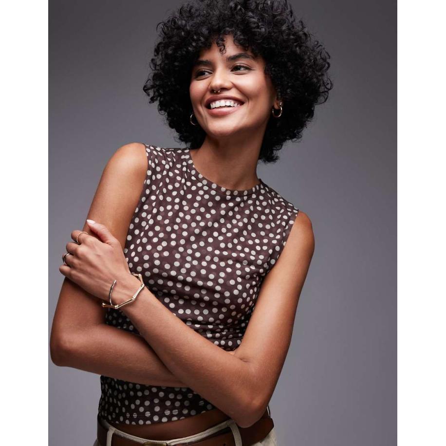 Topshop Top met ruches en stippen in bruin Bruin