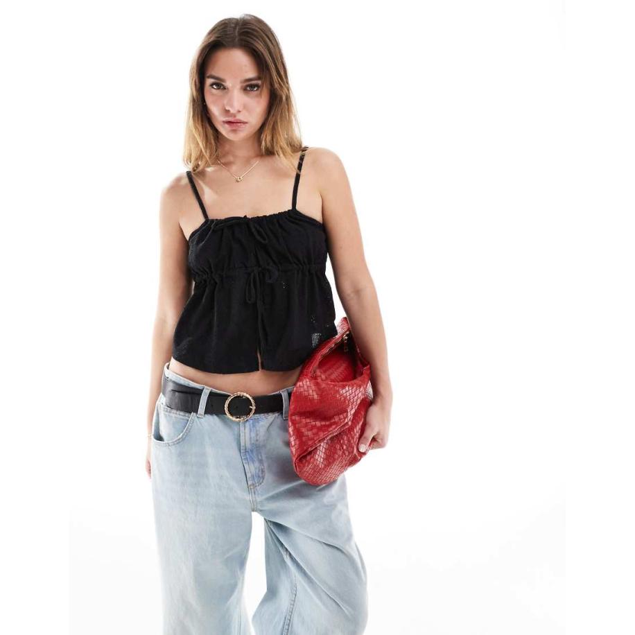 Cotton On Cami top met gestrikte voorkant in zwart Zwart