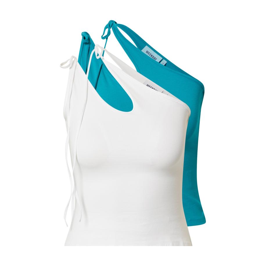 Weekday WEEKDAY Top Michelle cyaan blauw / wit -