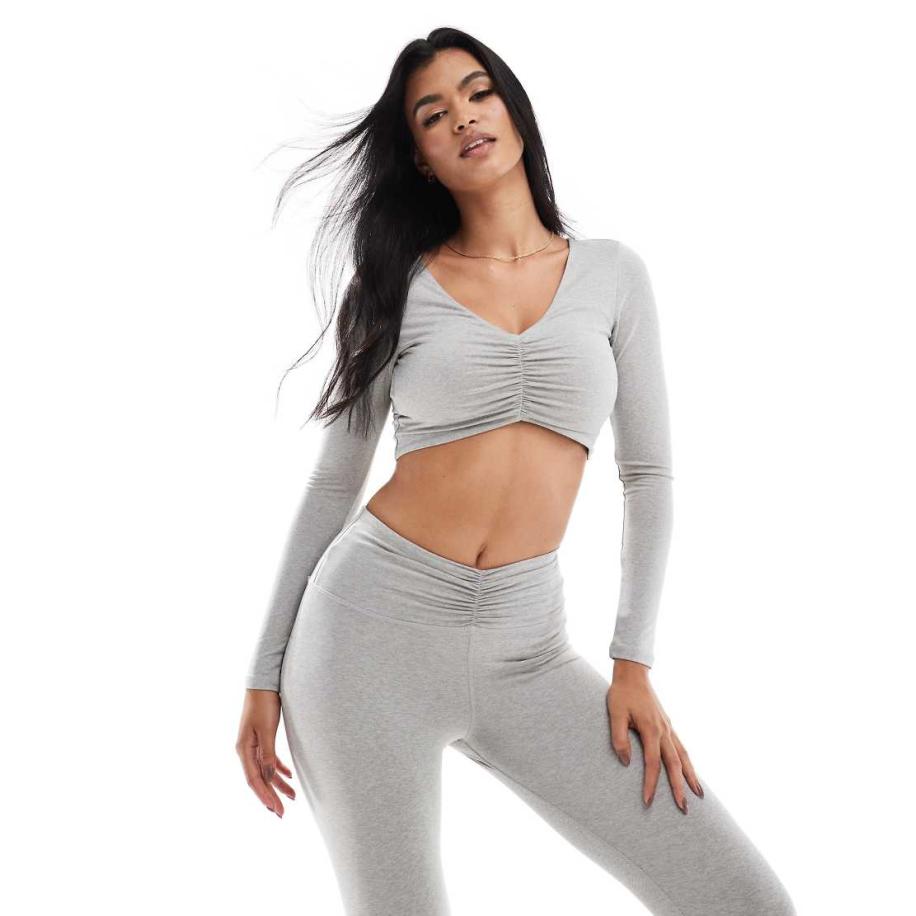 4505 Sporttop met gerimpelde voorkant en lange mouwen in gemêleerd grijs Grijs