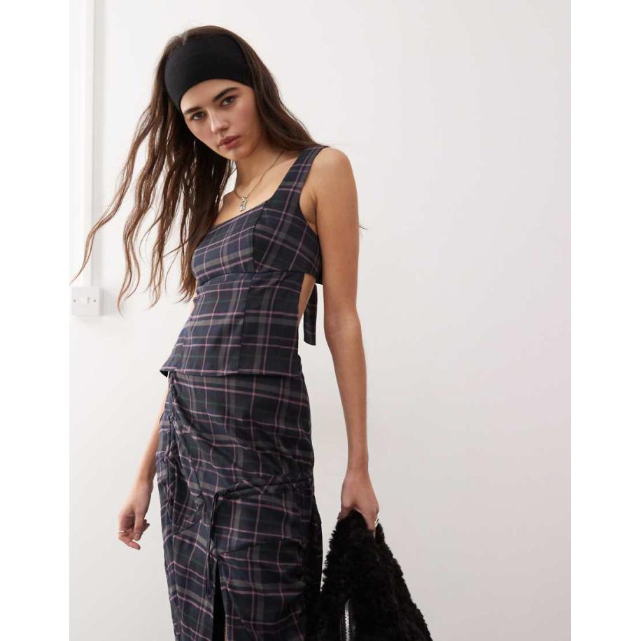 COLLUSION Geruite camitop met gestrikte achterkant in multi, deel van co-ord set-Veelkleurig Multicolor