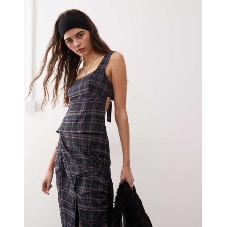 COLLUSION Geruite camitop met gestrikte achterkant in multi, deel van co-ord set-Veelkleurig