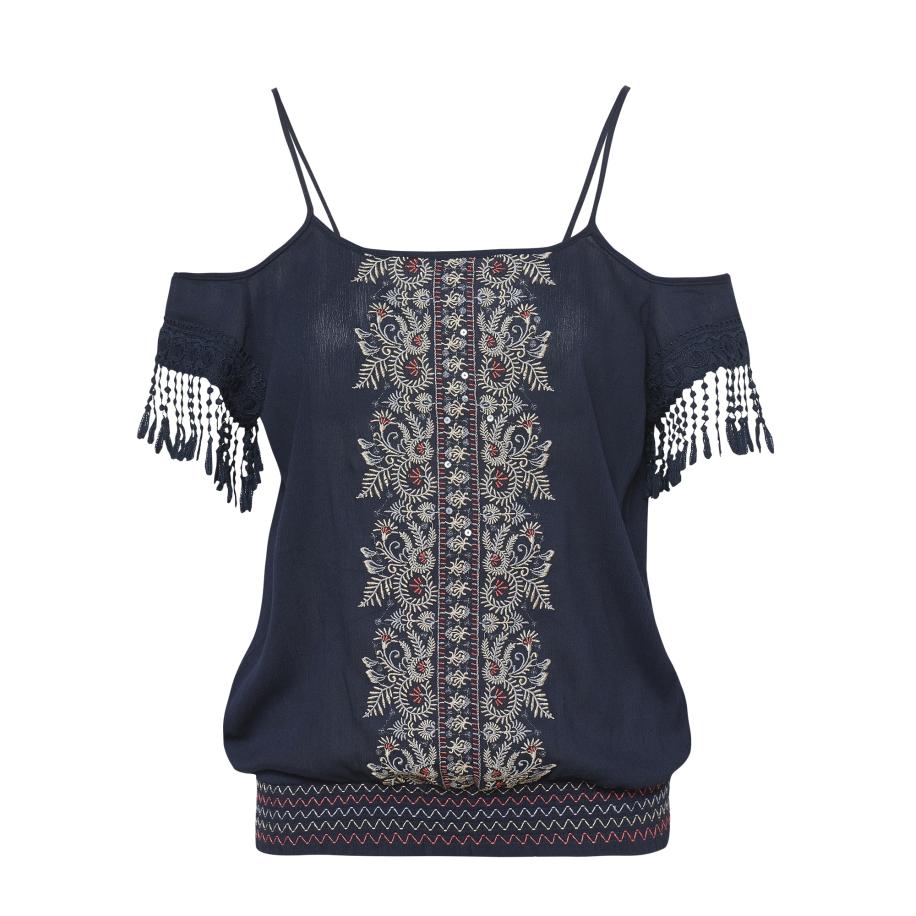 KOROSHI KOROSHI Top beige / navy / rood -