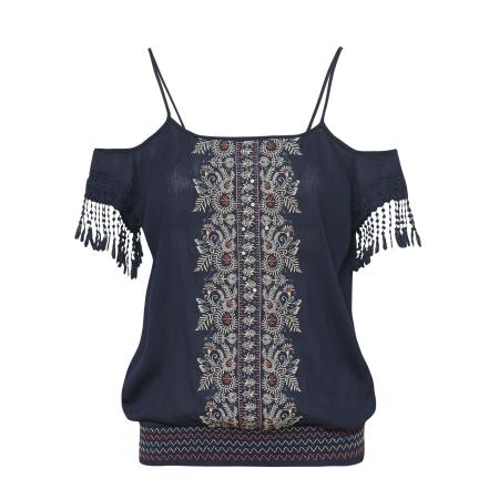 KOROSHI KOROSHI Top beige / navy / rood