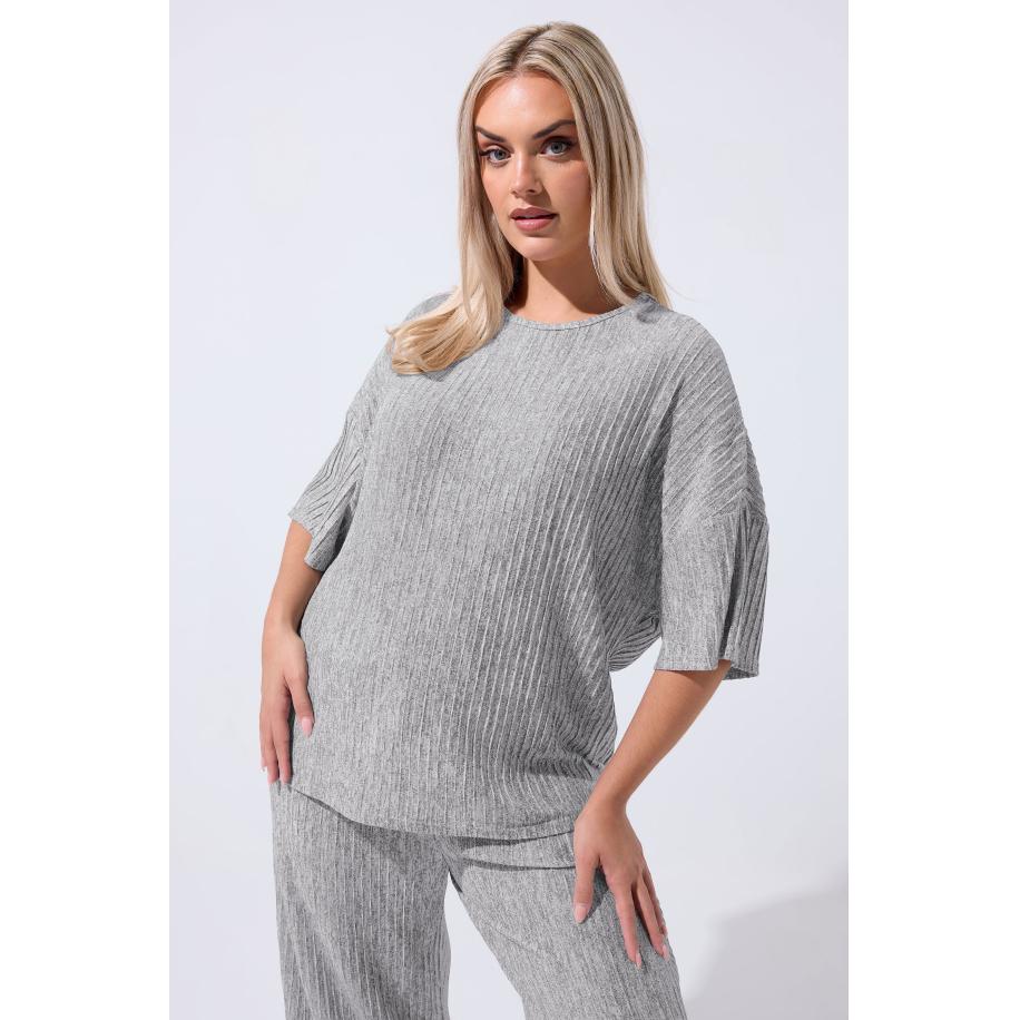 Limited Collection Plus Size Grey Ribbed Top Size 44 Grijs