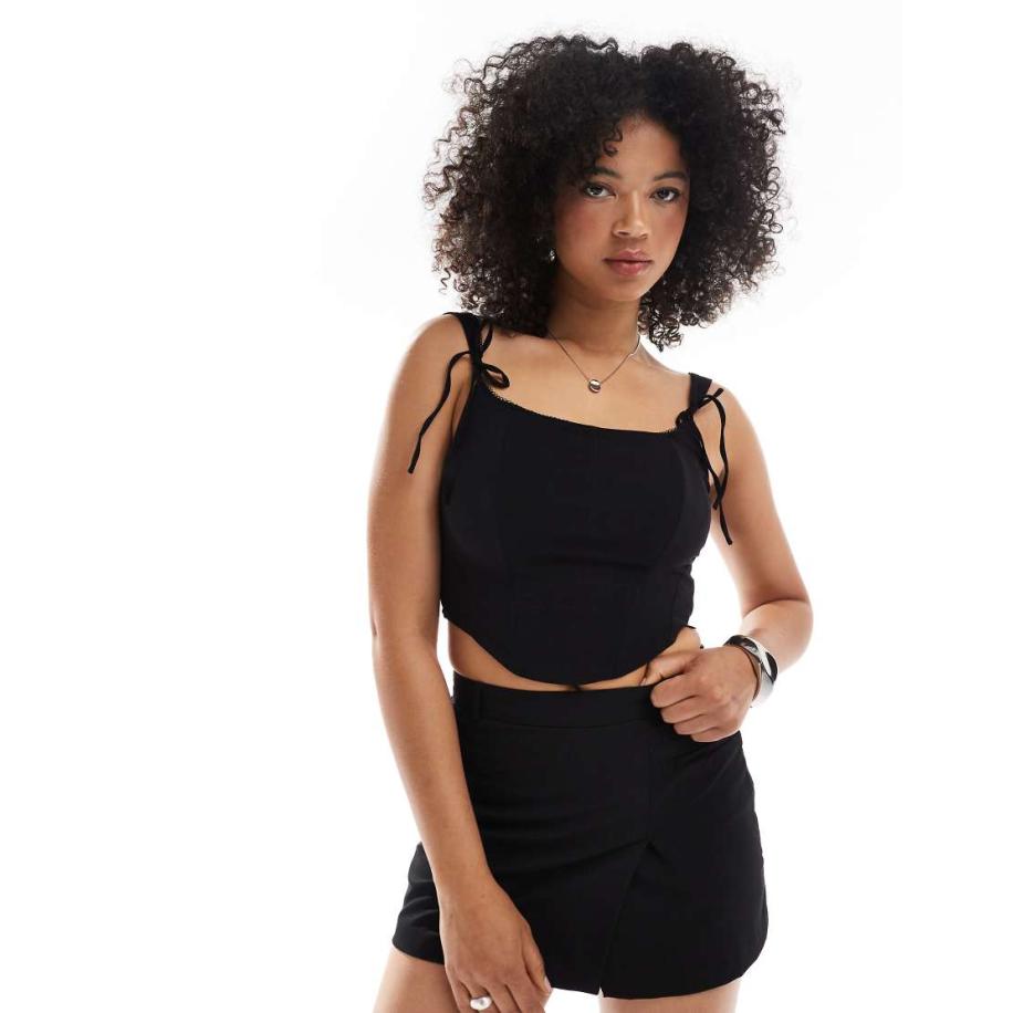 Bershka Korsettop met strikjes in zwart Zwart