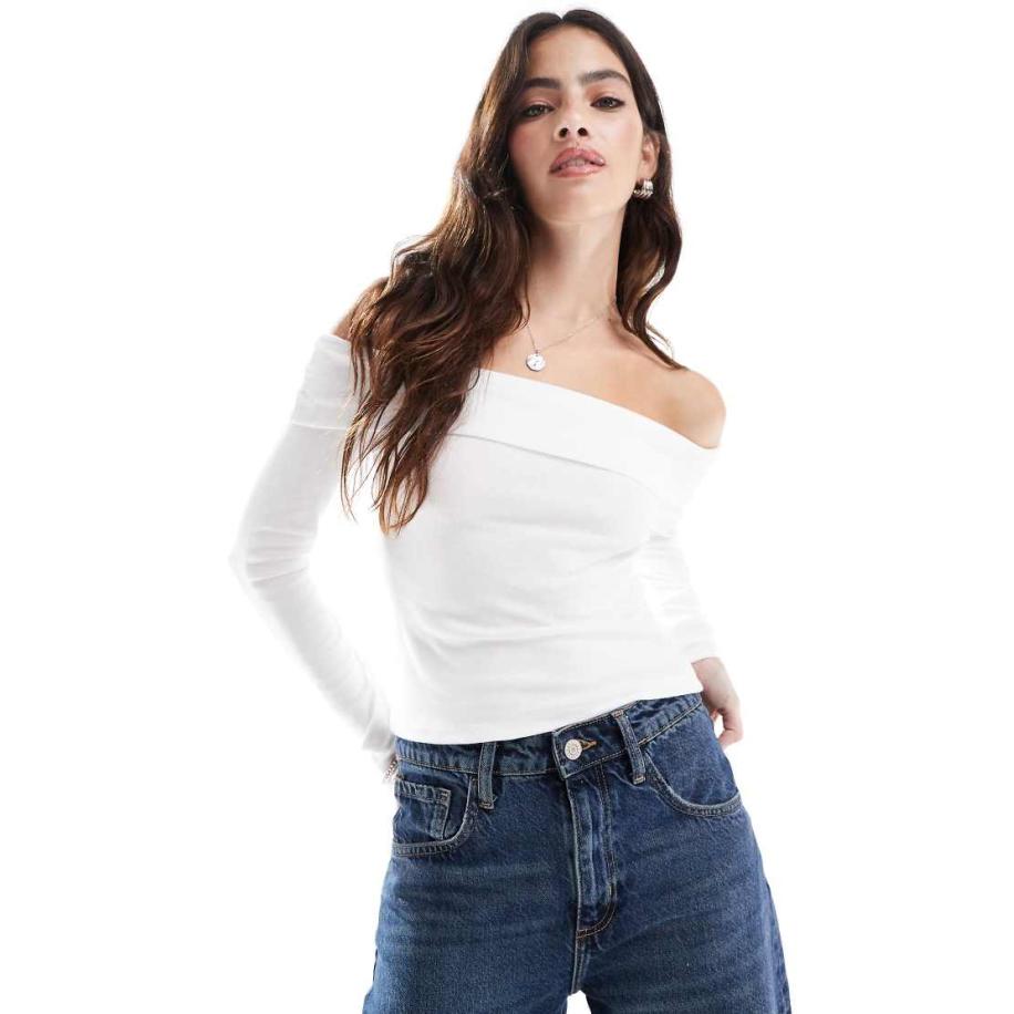 Stradivarius Schouderloze top in wit Wit