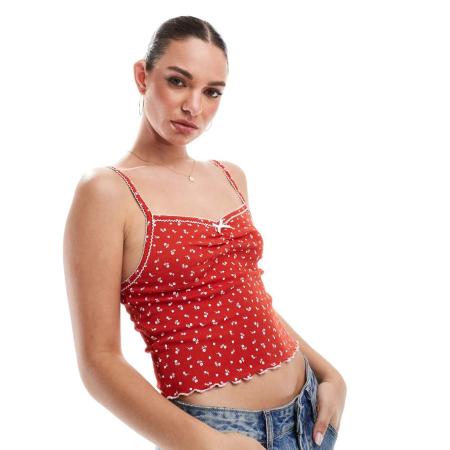 Cotton On Ajourgebreide cropped camitop in rood