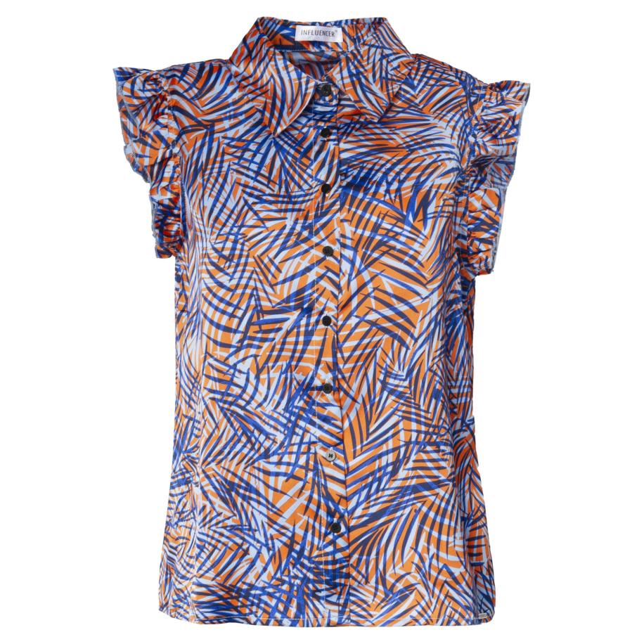 Influencer Influencer Blouse blauw / kobaltblauw / oranje / oranje gemêleerd -
