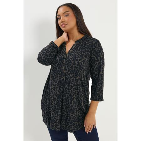 Yours Donkergroene Top Met Luipaardprint En Knoopsluiting Size 58-60