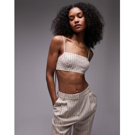 Topshop Gestreepte linnen bralette in ecru-Wit