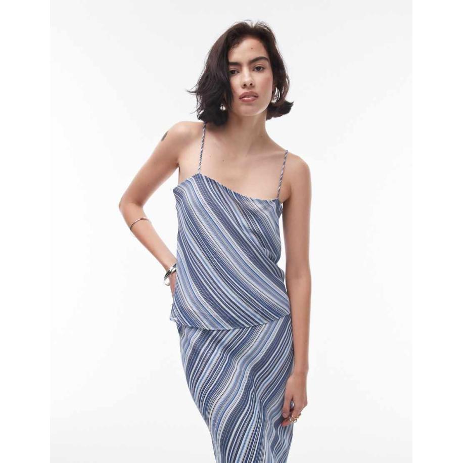 Topshop Diagonaal gestreept cami-top van georgette met vierkante halslijn in blauw, deel van co-ord set Blauw