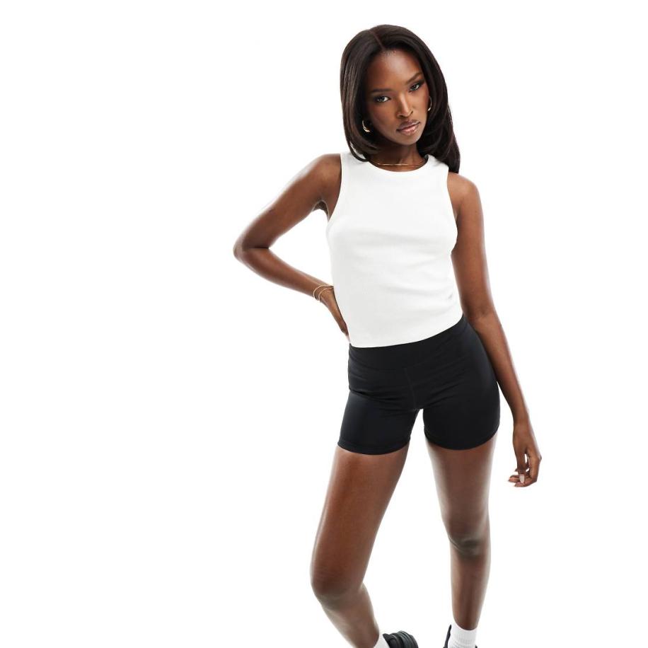 4505 Icon Geribbelde racerhemdje in jaren 0-stijl in wit Wit