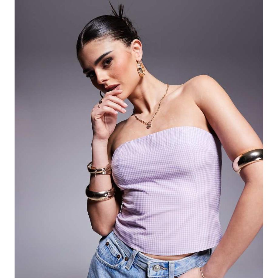 Kaiia Exclusives Geruite bandeau-top in lila en roze-Veelkleurig Multicolor