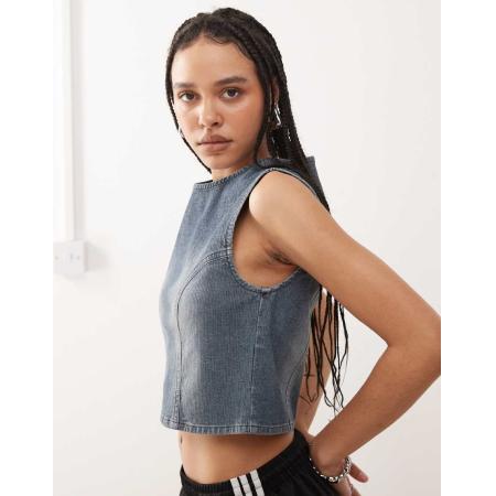 COLLUSION Denim tanktop in middenblauw