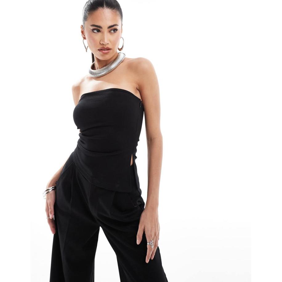 ASOS DESIGN Strapless top van co-ord set met gerimpelde zijkant in zwart Zwart
