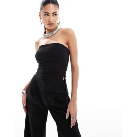 ASOS DESIGN Strapless top van co-ord set met gerimpelde zijkant in zwart