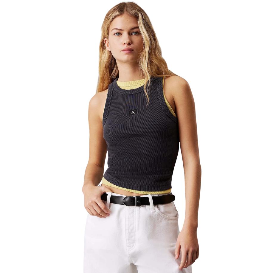 Calvin Klein Washed Woven Label Tank Top Zwart