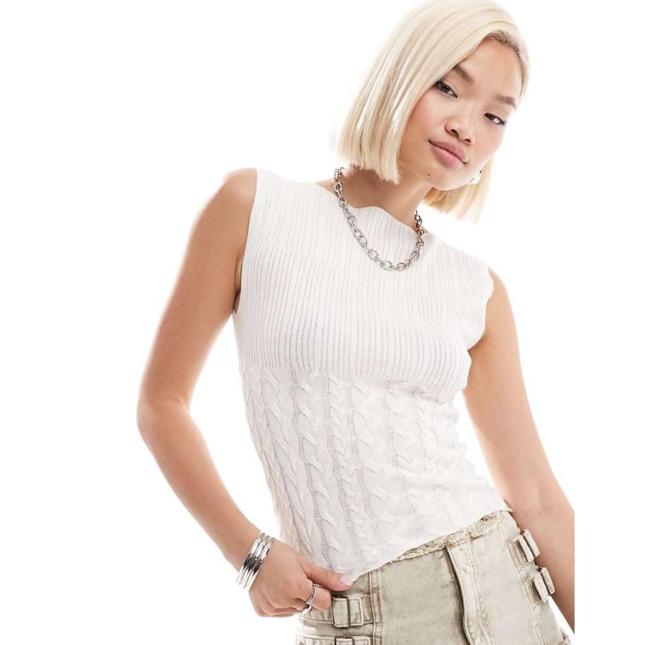 COLLUSION Gebreide top met hoge hals in wit-Grijs Grijs