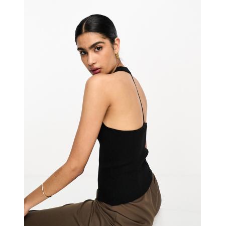NA-KD Fijngebreide top met rugdetail in zwart