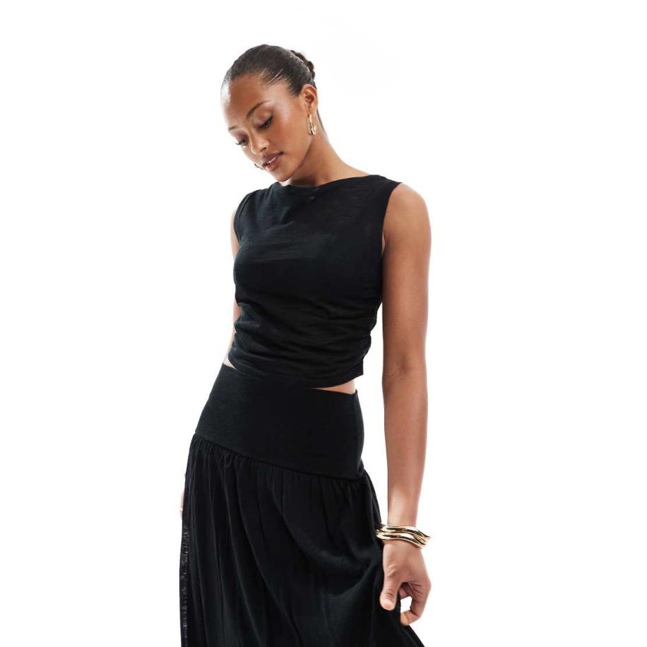 4th & Reckless Gebreide crop top met hoge hals in zwart, deel van co-ord set Zwart