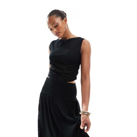 4th & Reckless Gebreide crop top met hoge hals in zwart, deel van co-ord set