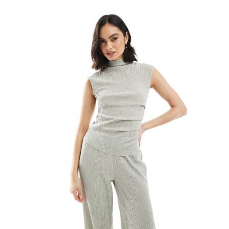 ASOS DESIGN Top met textuur, rimpeleffect en kapmouwtjes in grijs