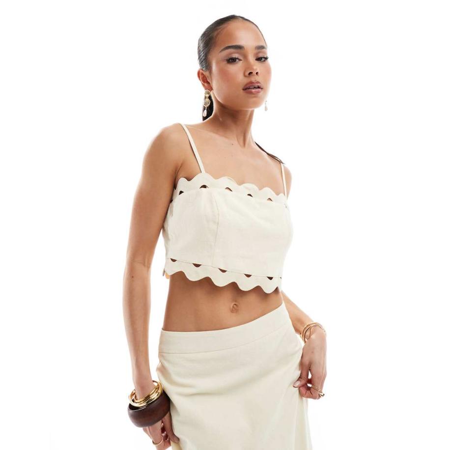 4th & Reckless Top met linnenlook, geschulpte rand en vierkante hals in gebroken wit, deel van co-ord set Wit