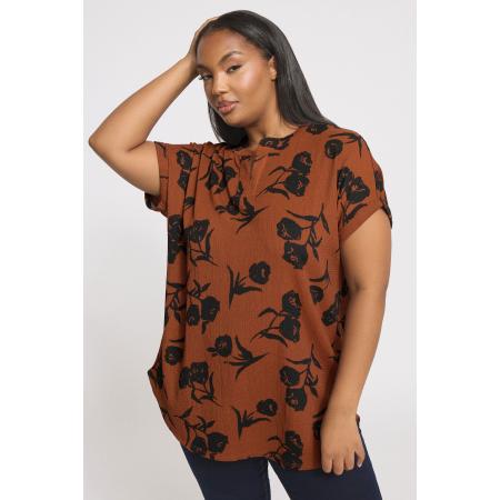 Yours Curve Roest Oranje Bloemen Top Met Notch Neck Size 54-56