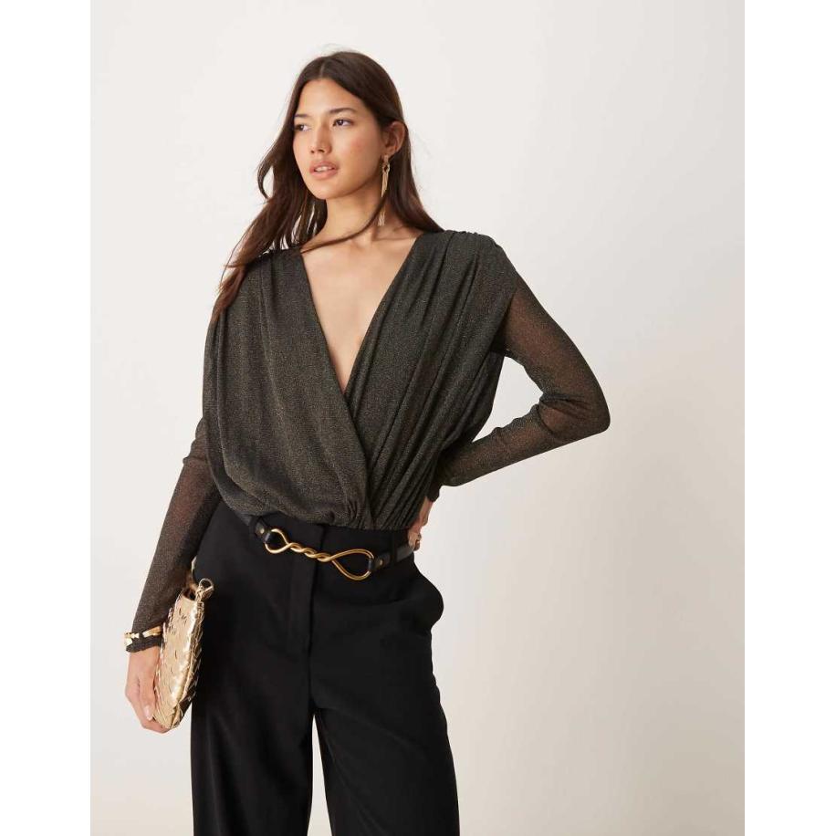 Abercrombie & Fitch Body met drapering in zwarte glitter-Goud Goud