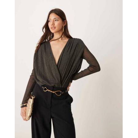 Abercrombie & Fitch Body met drapering in zwarte glitter-Goud