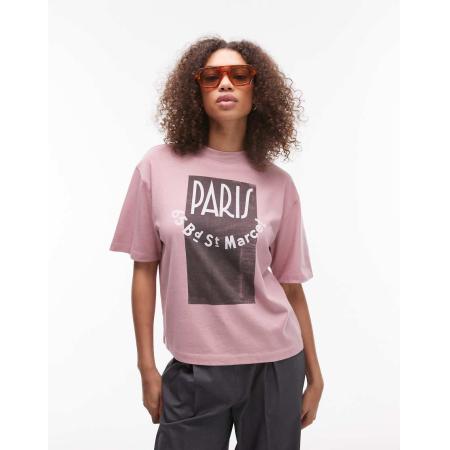 Topshop Oversized T-shirt met grafische Paris-print in roze