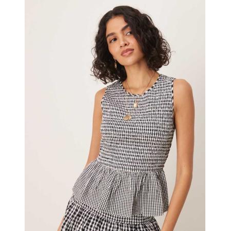Nobody's Child Sutton Crop top met gingham ruit in zwart-wit, deel van co-ord set-Veelkleurig