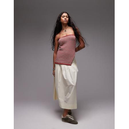 Topshop Gebreide gestreepte bandeau-top in roestbruin-Veelkleurig