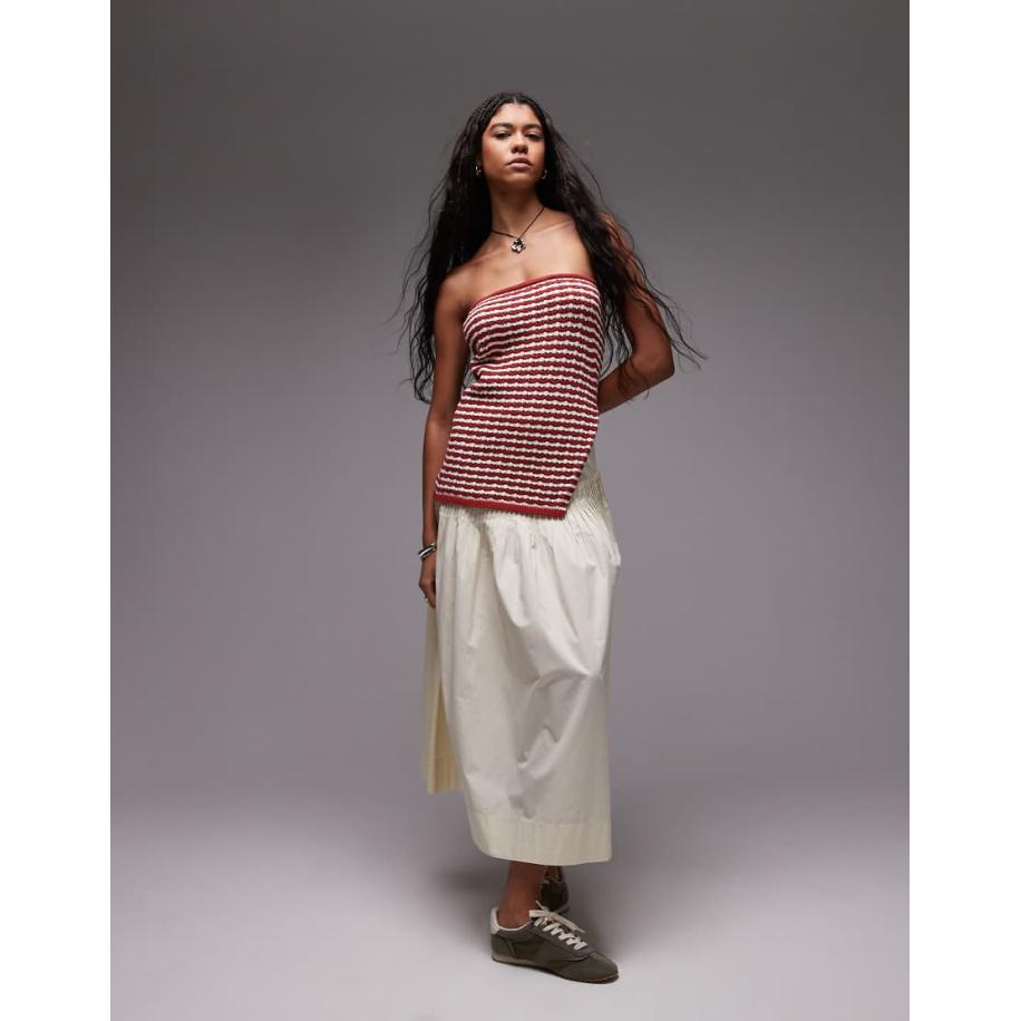 Topshop Gebreide gestreepte bandeau-top in roestbruin-Veelkleurig Multicolor