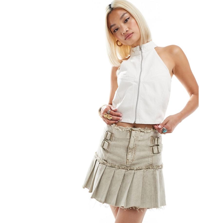 COLLUSION Denim motocross haltertop in wit Wit