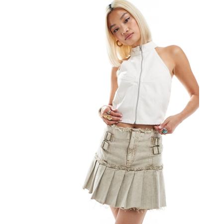 COLLUSION Denim motocross haltertop in wit